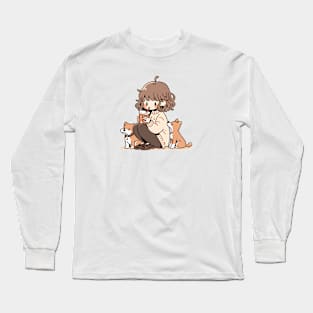 Cute dog mom with her dogs Long Sleeve T-Shirt